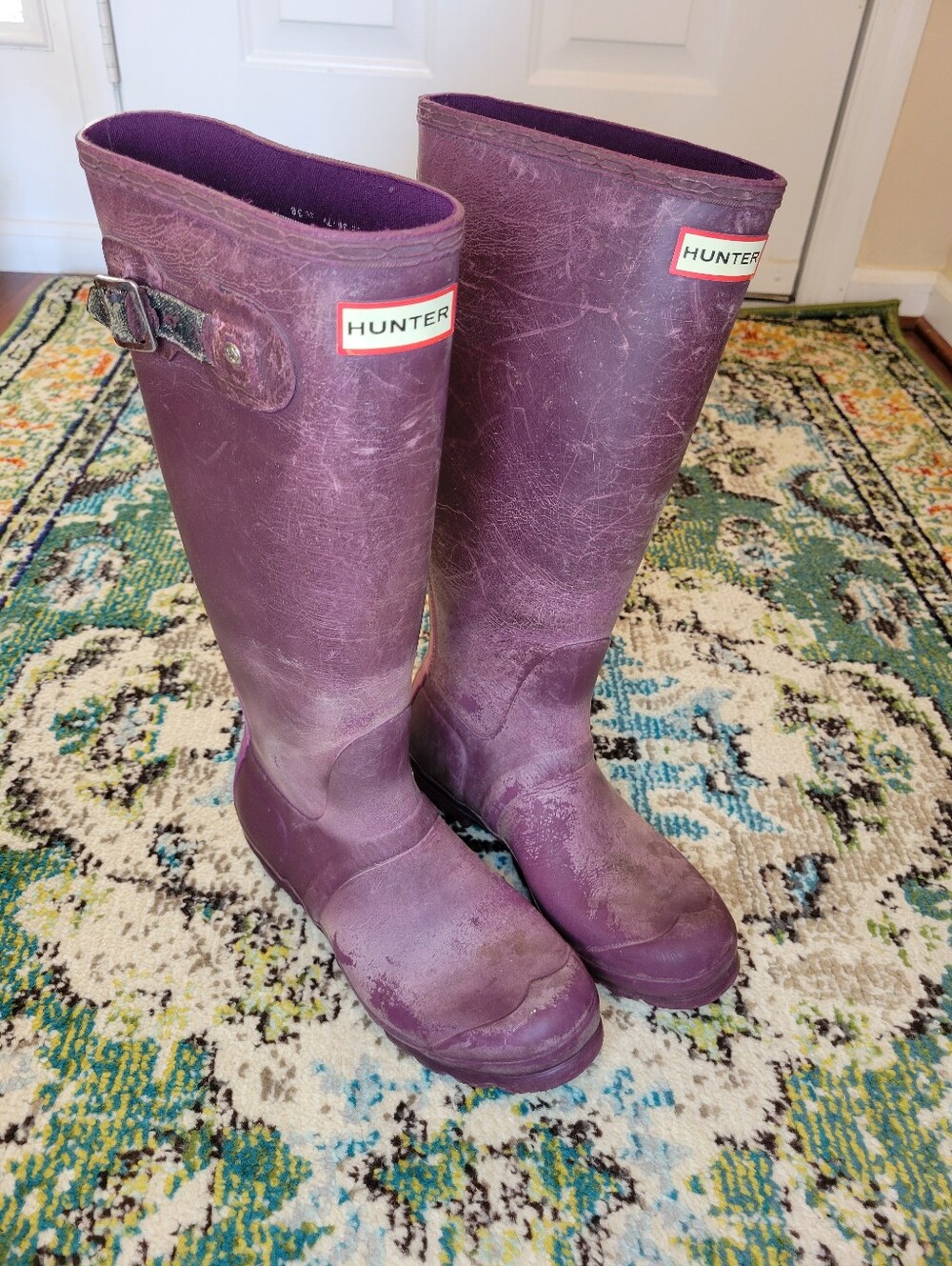 Hunter Purple Tall Rubber Outdoor Rain Boots, Size Womens EU 38 US 8